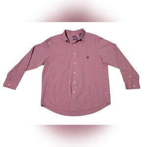 Chaps Red Chambray Herringbone Button Down Shirt Mens XL Long Sleeve Pocket